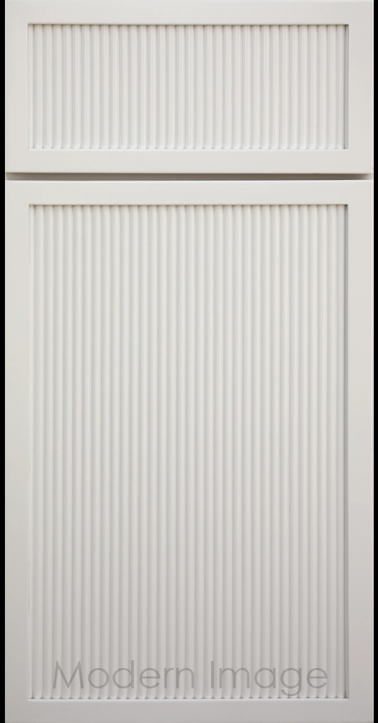 Dew color Arcadia Reed Cabinet Door featuring a Narrow Frame and Slim Fluted Center Panel.